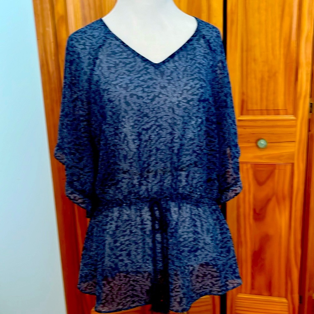 ANA Blouse Top Women's Casual blue  3/4 Sleeve Size Small L
